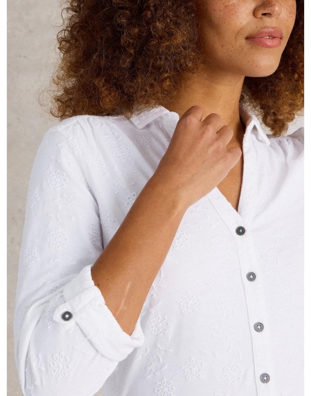 Young Ideas/Henmores - Annie Broderie Jersey Shirt - Brilliant White - 8