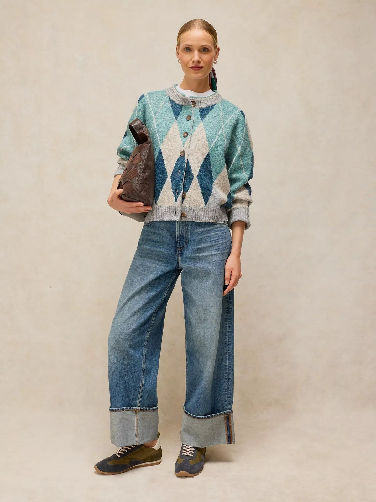 Young Ideas & Henmores -Argyle Check Cardi -Blue Multi -8