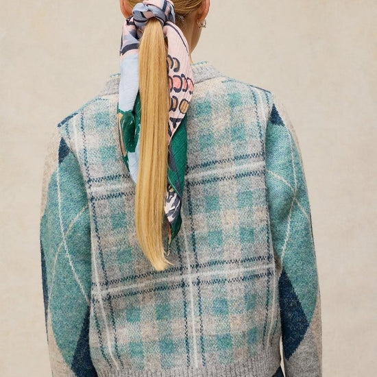 Young Ideas & Henmores -Argyle Check Cardi -Blue Multi -8