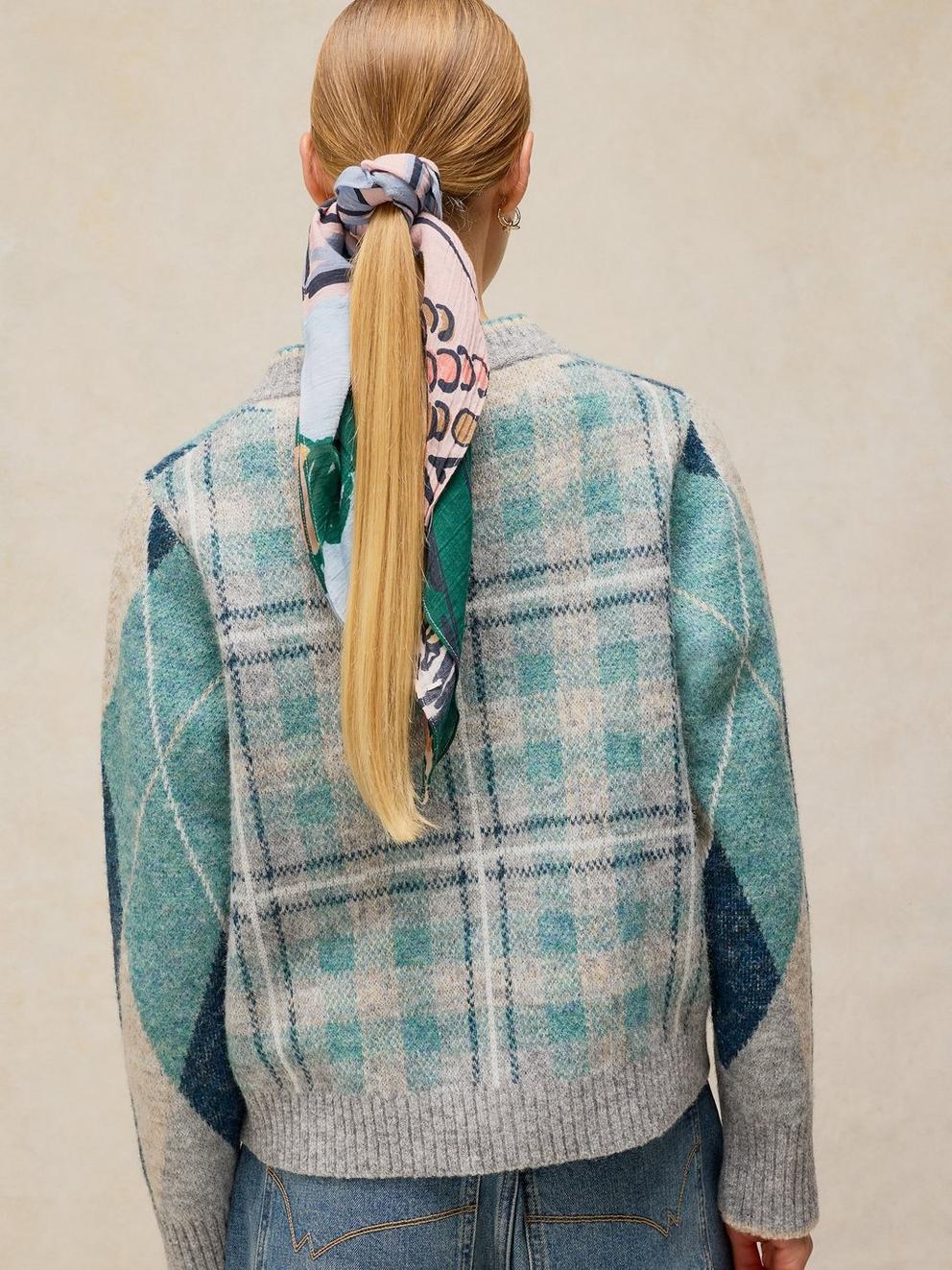 Young Ideas & Henmores -Argyle Check Cardi -Blue Multi -8