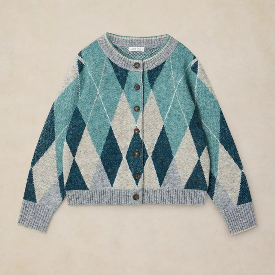 Young Ideas & Henmores -Argyle Check Cardi -Blue Multi -8