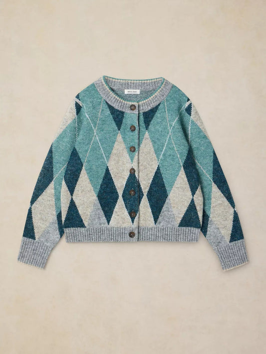 Young Ideas & Henmores -Argyle Check Cardi -Blue Multi -8