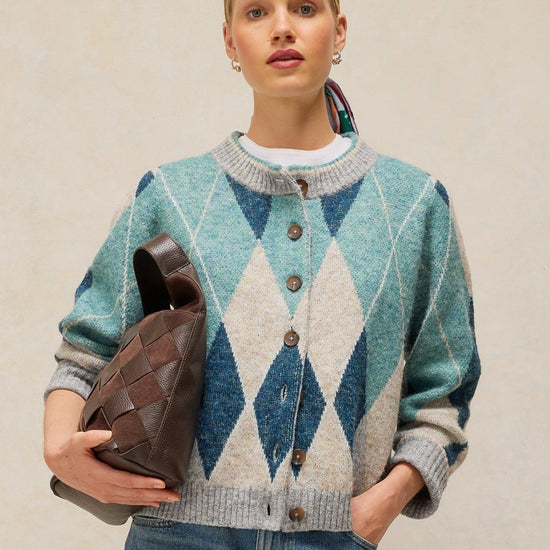 Young Ideas & Henmores -Argyle Check Cardi -Blue Multi -8