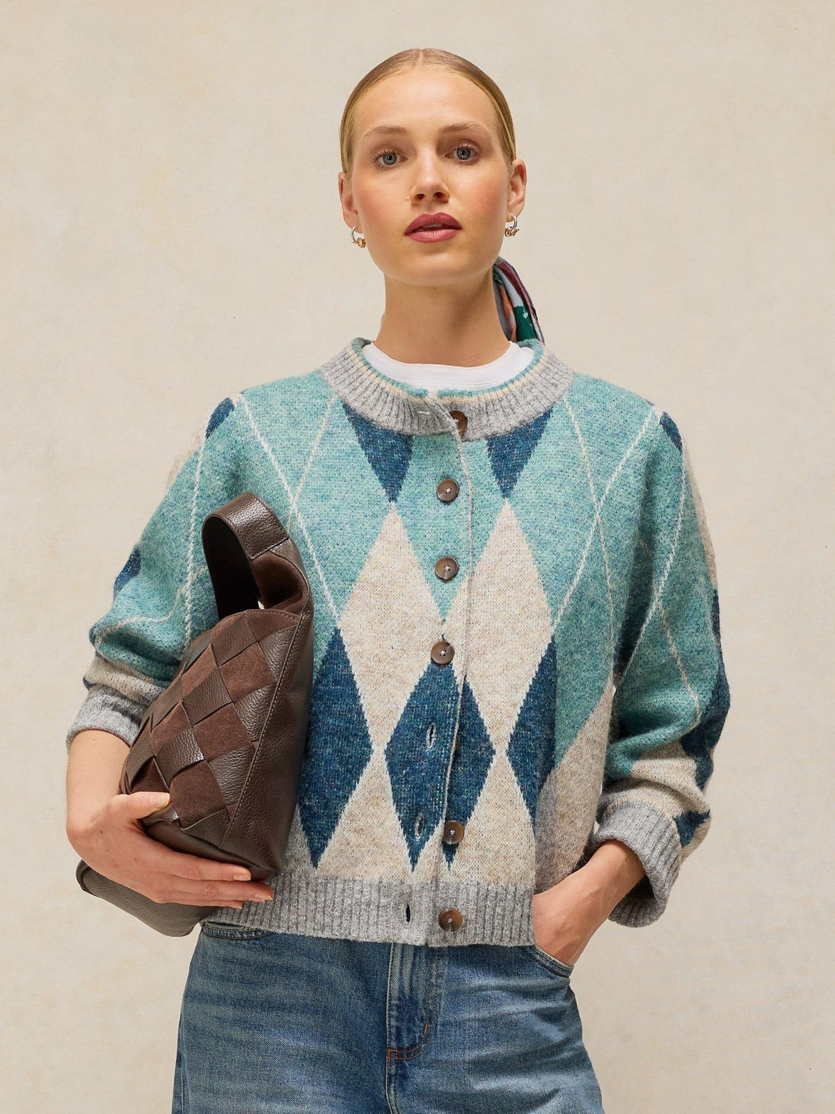 Young Ideas & Henmores -Argyle Check Cardi -Blue Multi -8