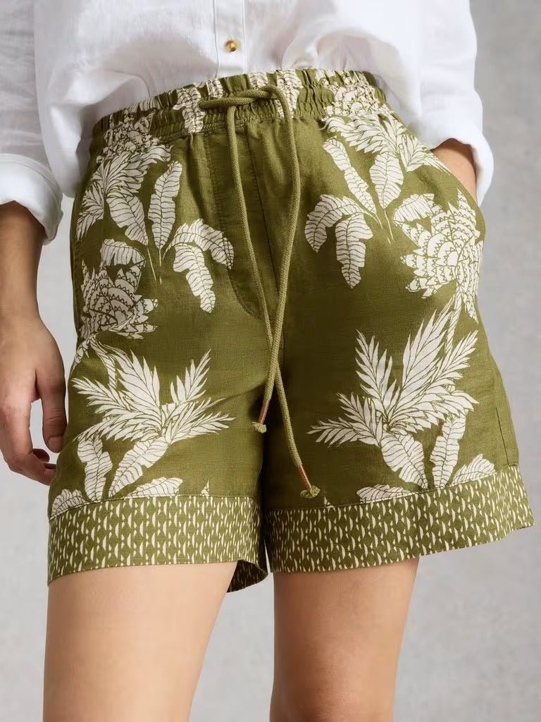 Young Ideas & Henmores - Belle Linen Short - Green Print - 8