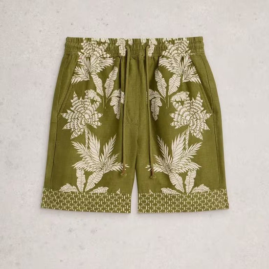 Young Ideas & Henmores - Belle Linen Short - Green Print - 8