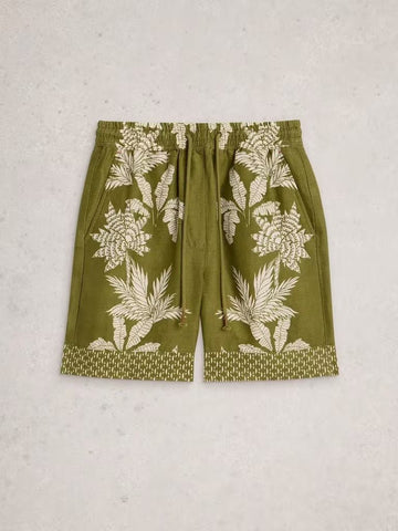 Young Ideas & Henmores - Belle Linen Short - Green Print - 8