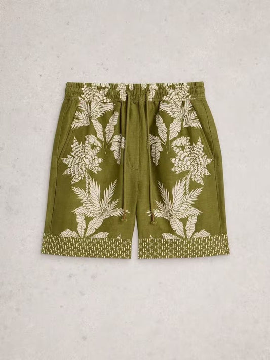 Young Ideas & Henmores - Belle Linen Short - Green Print - 8