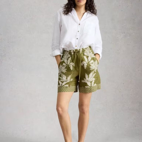 Young Ideas & Henmores - Belle Linen Short - Green Print - 8