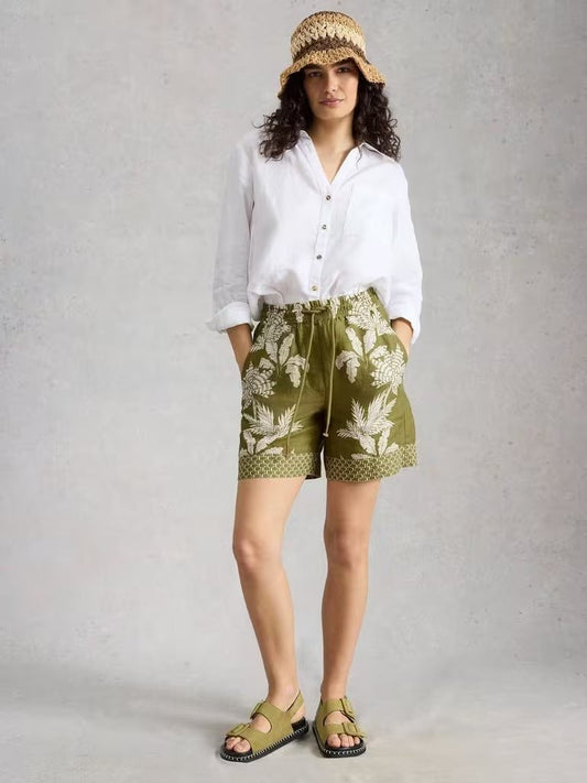 Young Ideas & Henmores - Belle Linen Short - Green Print - 8