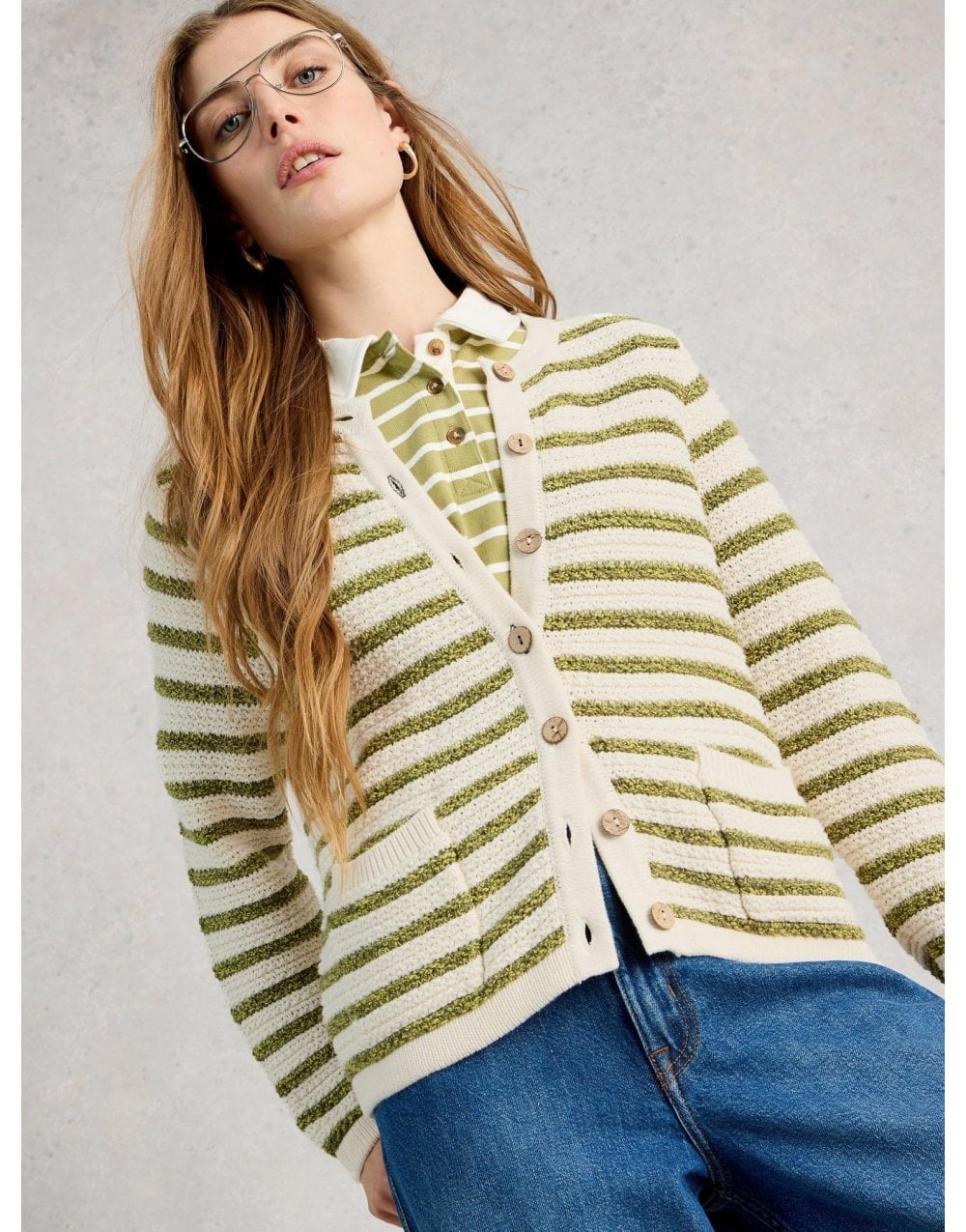 Young Ideas/Henmores - Belle Stripe Cardi - Ivory/Green - 8