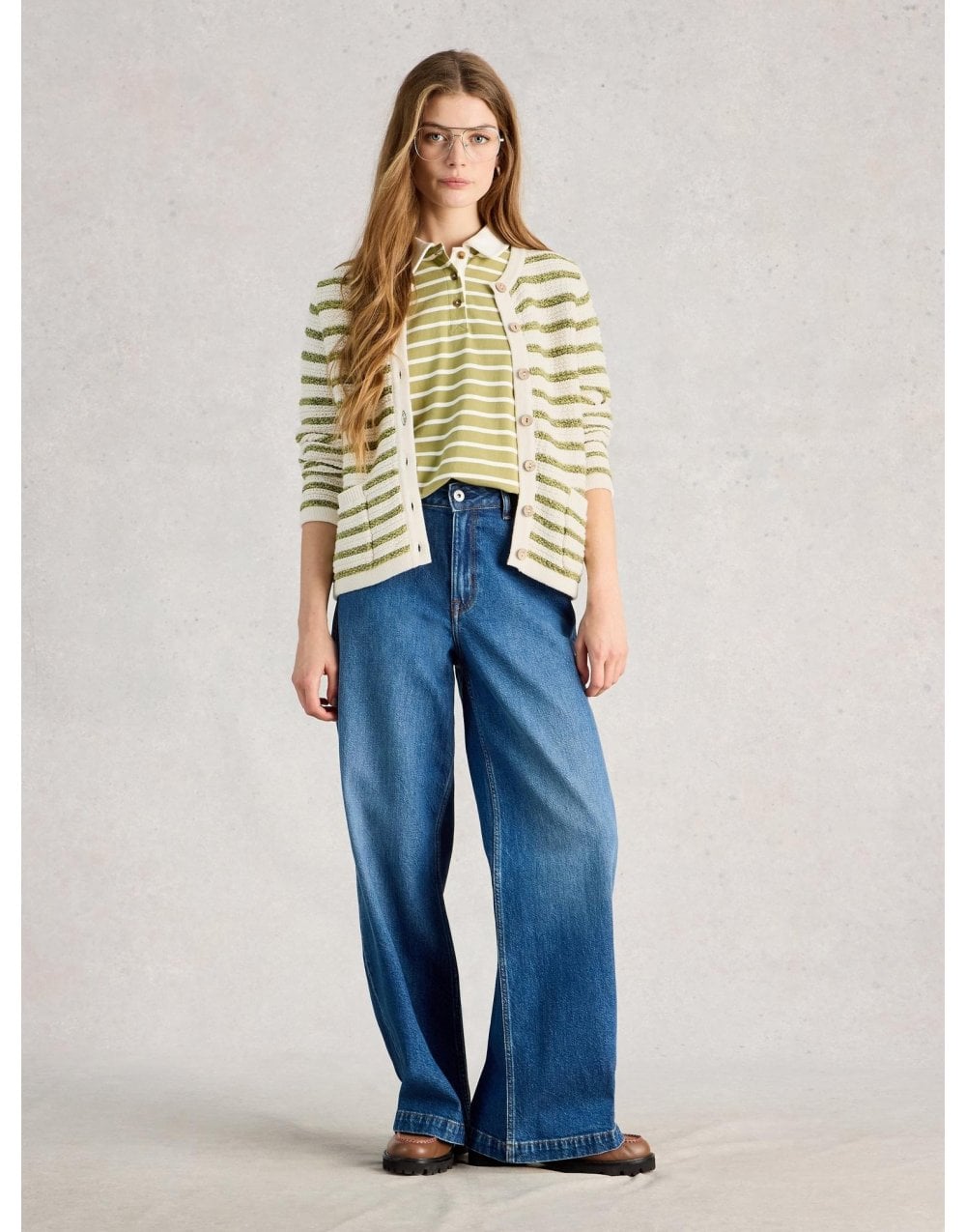 Young Ideas/Henmores - Belle Stripe Cardi - Ivory/Green - 8