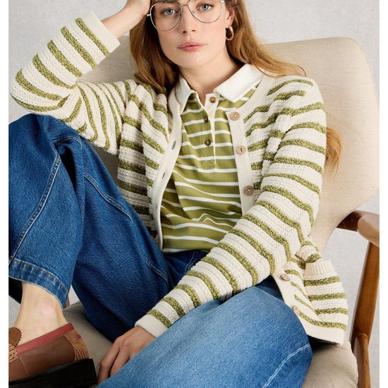 Young Ideas/Henmores - Belle Stripe Cardi - Ivory/Green - 8