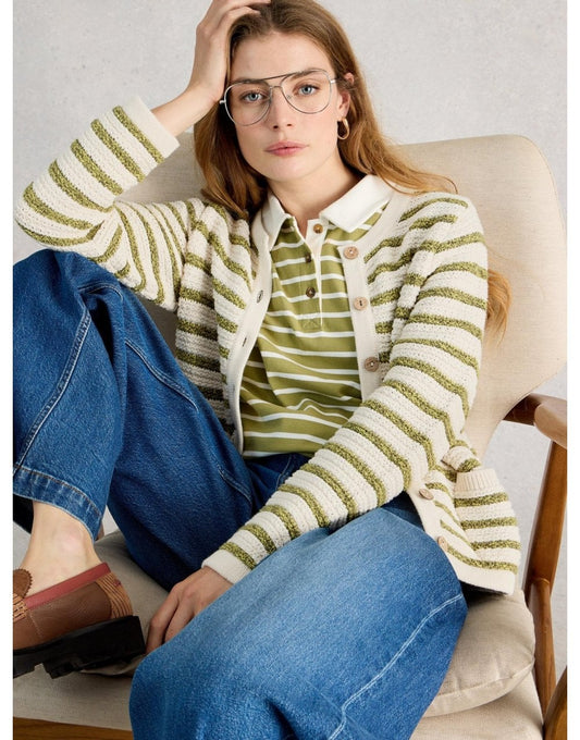 Young Ideas/Henmores - Belle Stripe Cardi - Ivory/Green - 8