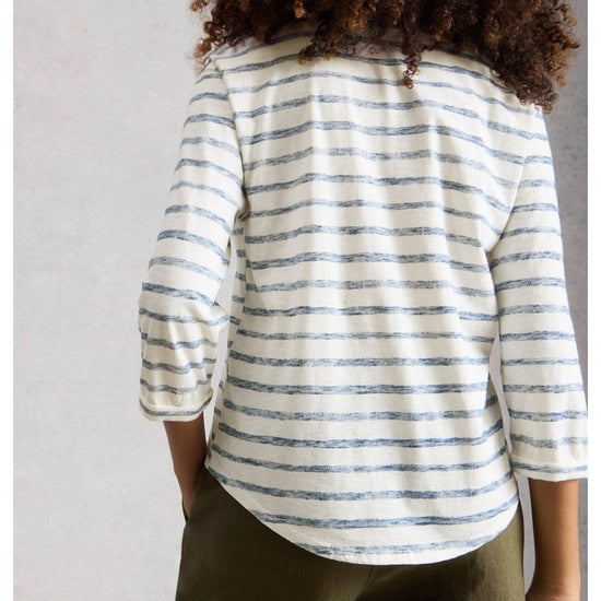 Young Ideas/Henmores - Beth Stripe 3/4 Sleeve Shirt - Ecru/Navy - 8