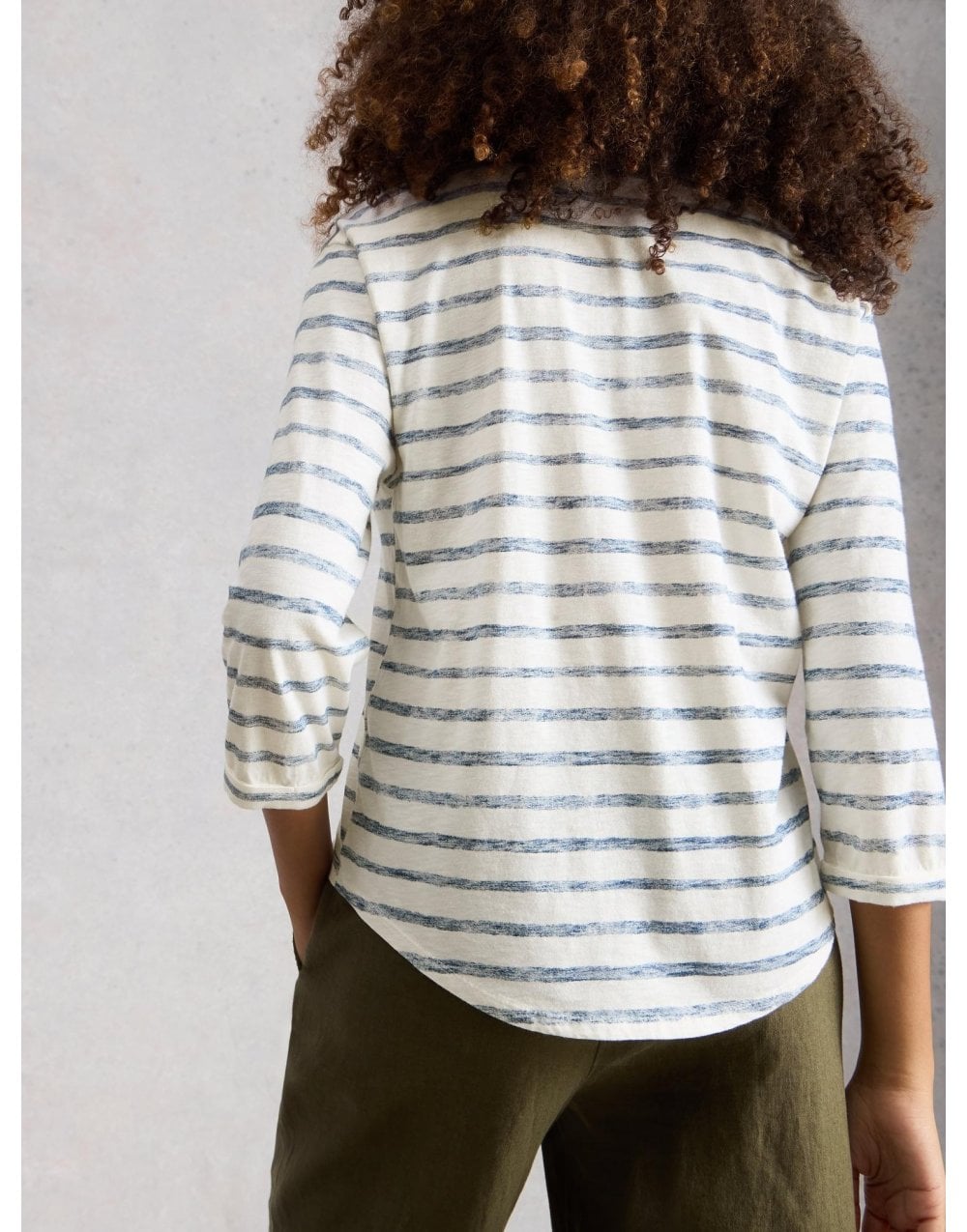 Young Ideas/Henmores - Beth Stripe 3/4 Sleeve Shirt - Ecru/Navy - 8