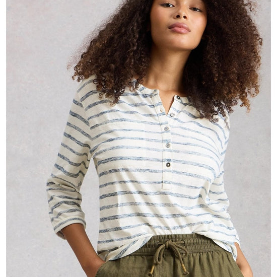 Young Ideas/Henmores - Beth Stripe 3/4 Sleeve Shirt - Ecru/Navy - 8