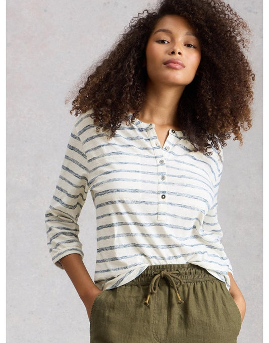 Young Ideas/Henmores - Beth Stripe 3/4 Sleeve Shirt - Ecru/Navy - 8