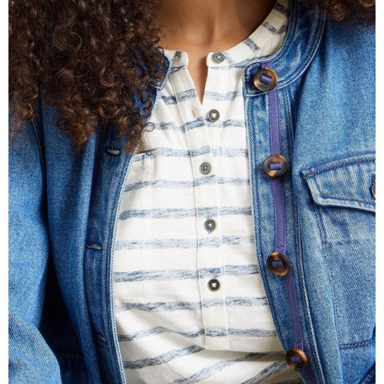 Young Ideas/Henmores - Beth Stripe 3/4 Sleeve Shirt - Ecru/Navy - 8