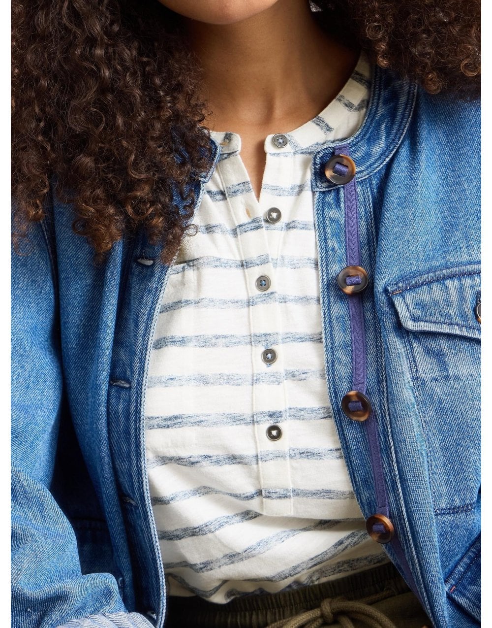 Young Ideas/Henmores - Beth Stripe 3/4 Sleeve Shirt - Ecru/Navy - 8