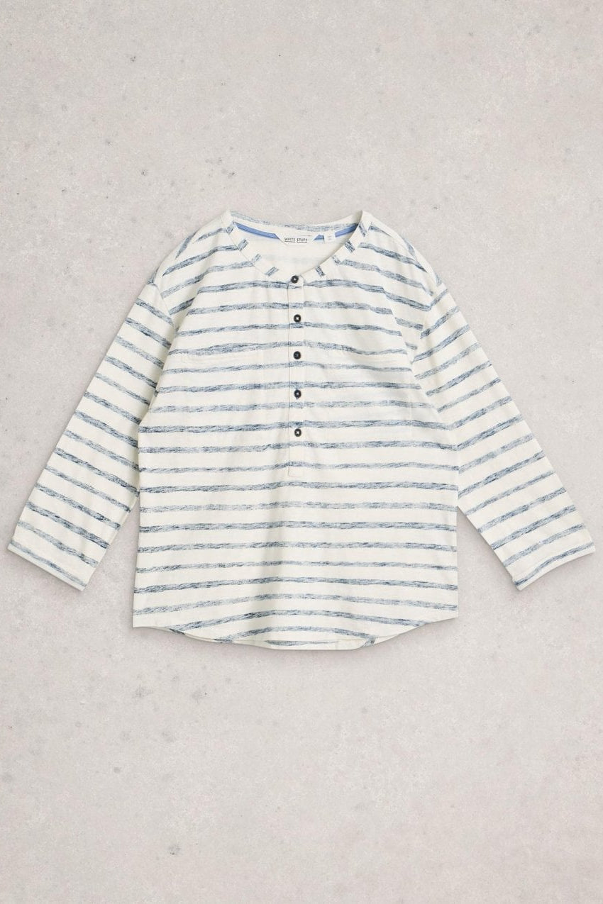 Young Ideas/Henmores - Beth Stripe 3/4 Sleeve Shirt - Ecru/Navy - 8