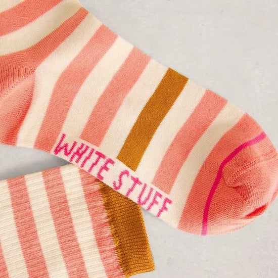 Young Ideas & Henmores - Block Stripe Ankle Socks - Light Coral - 46145