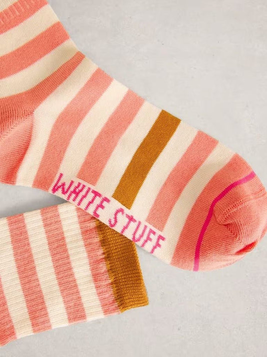 Young Ideas & Henmores - Block Stripe Ankle Socks - Light Coral - 46145
