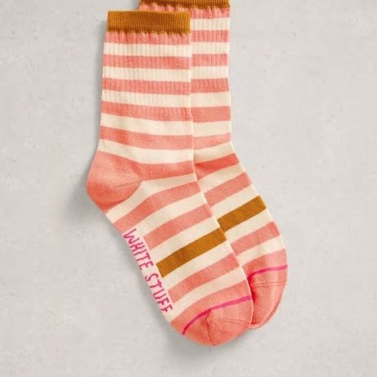 Young Ideas & Henmores - Block Stripe Ankle Socks - Light Coral - 46145