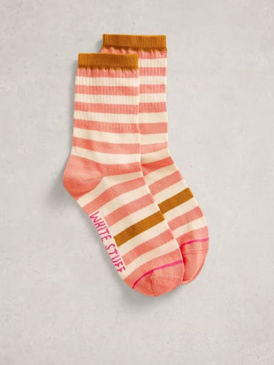 Young Ideas & Henmores - Block Stripe Ankle Socks - Light Coral - 46145