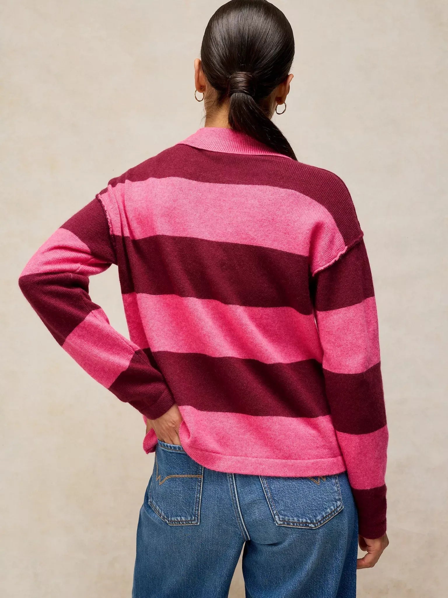 Young Ideas & Henmores -Camilla Stripe Collar Jumper -Pink Multi -8