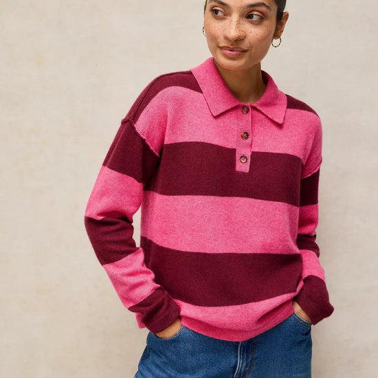 Young Ideas & Henmores -Camilla Stripe Collar Jumper -Pink Multi -8