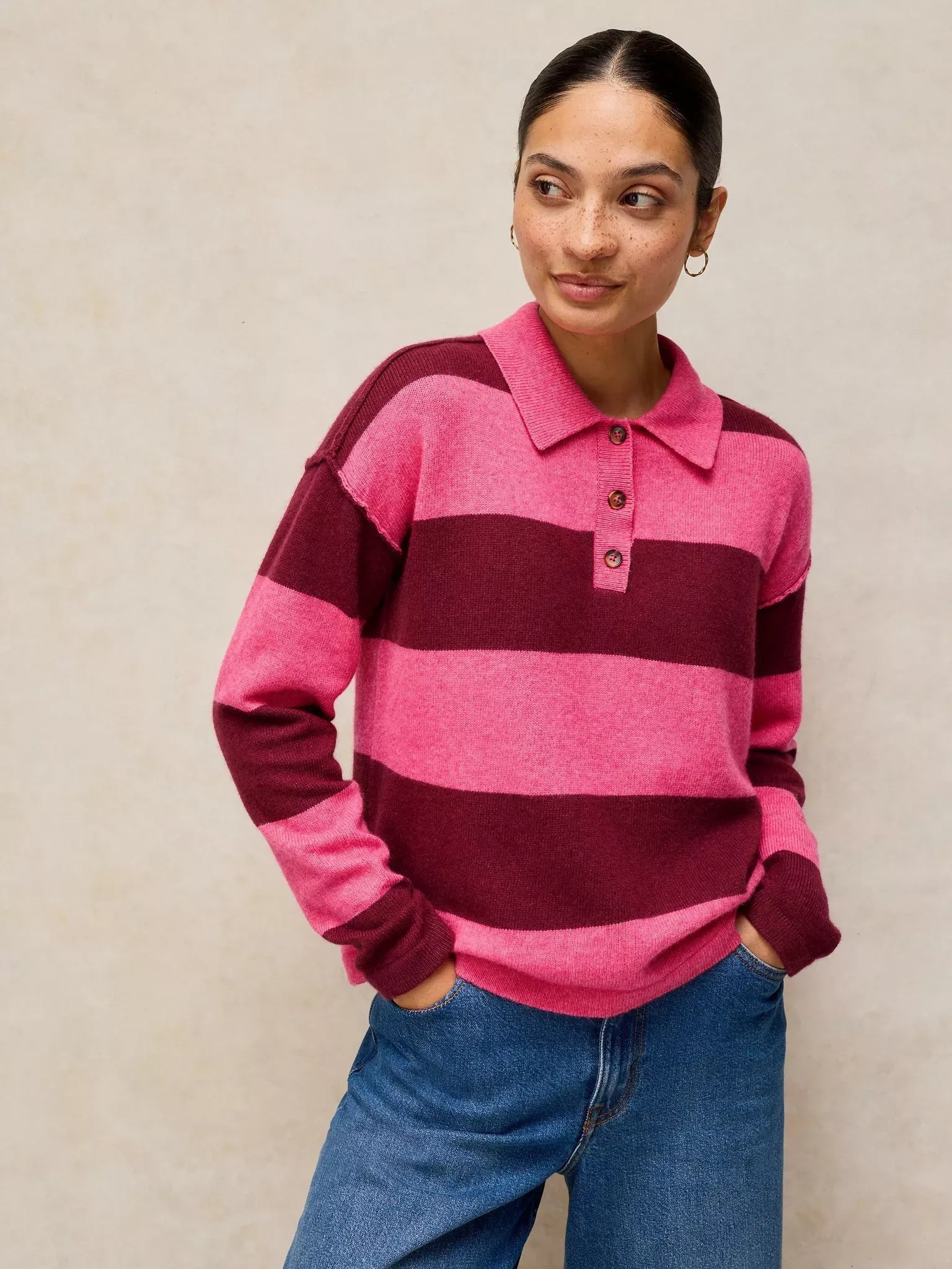 Young Ideas & Henmores -Camilla Stripe Collar Jumper -Pink Multi -8