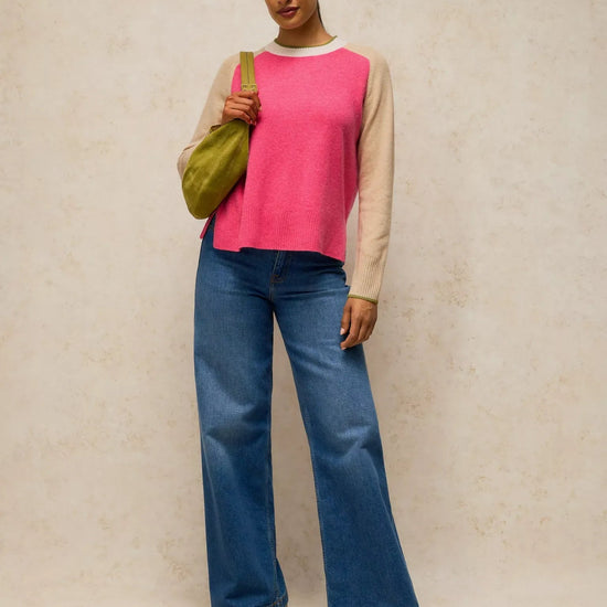 Young Ideas & Henmores -Cashmere Colourblock Jumper -Pink Multi -10