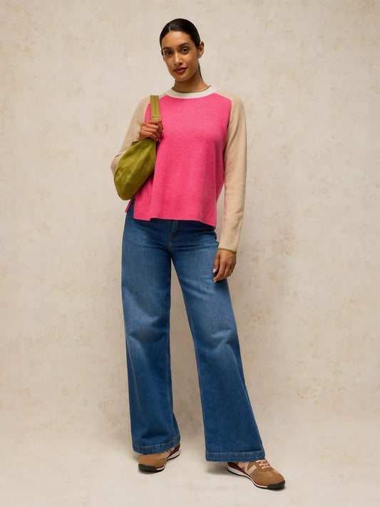 Young Ideas & Henmores -Cashmere Colourblock Jumper -Pink Multi -10
