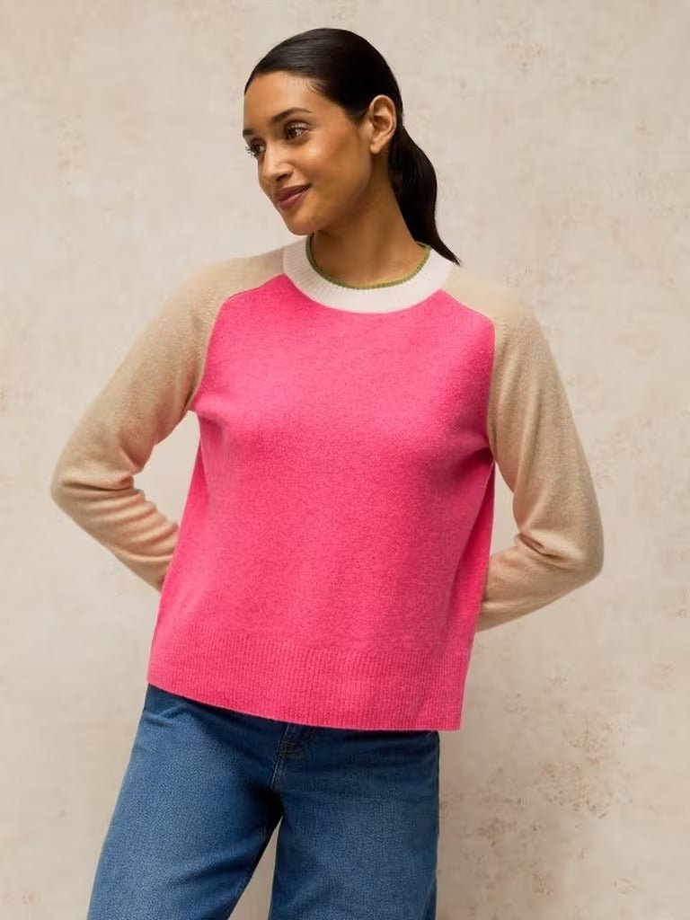 Young Ideas & Henmores -Cashmere Colourblock Jumper -Pink Multi -10