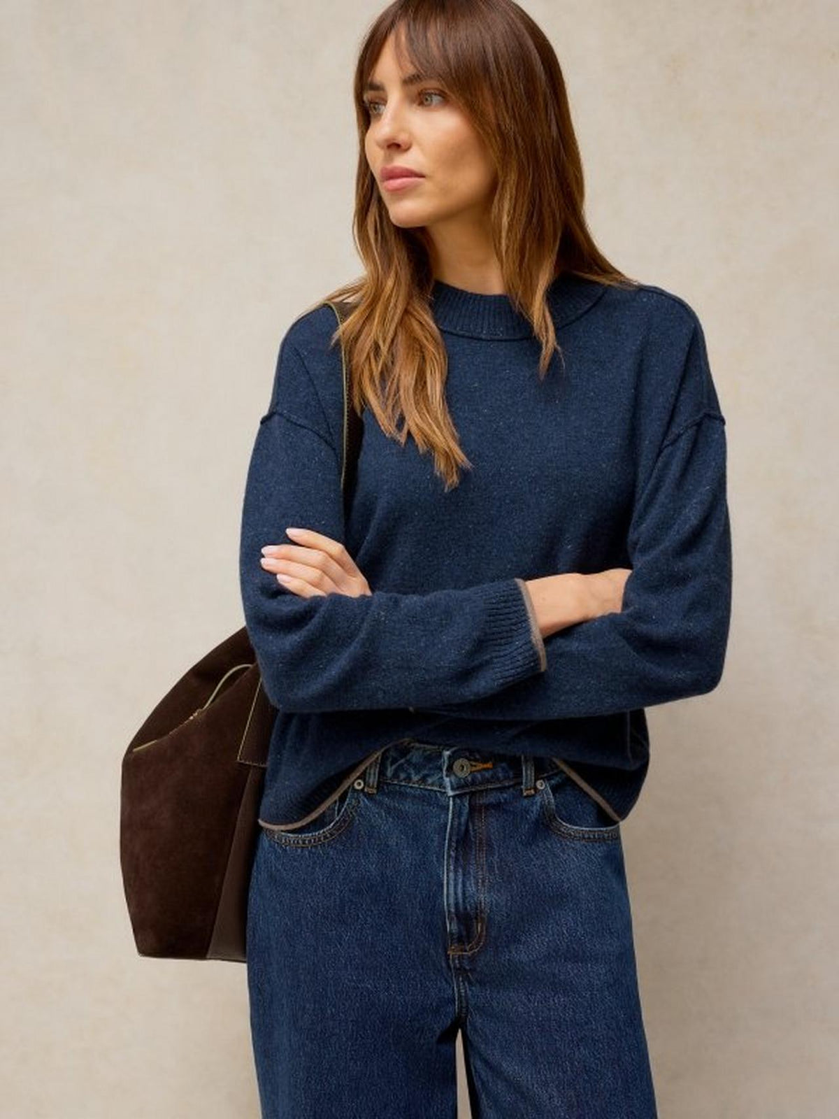 Young Ideas & Henmores -Cashmere Nep Crew Jumper -Dark Navy -10