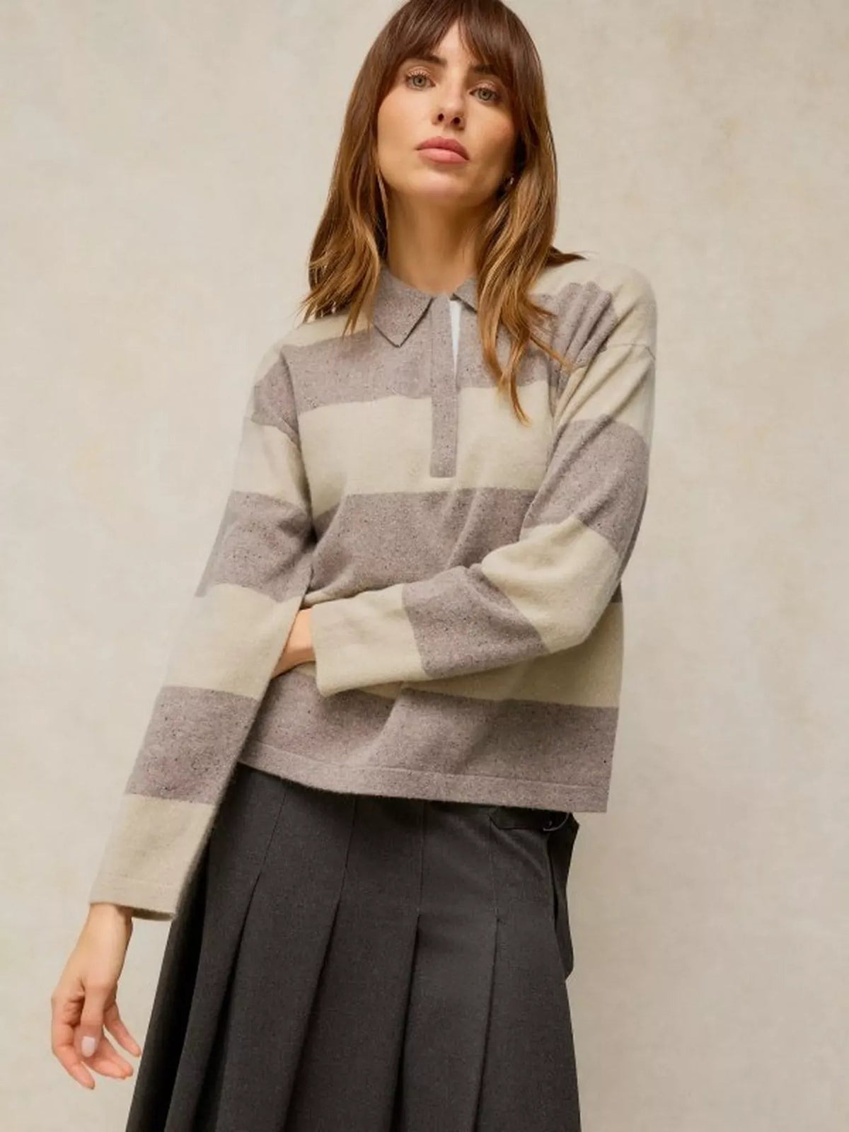 Young Ideas & Henmores -Cashmere Polo Jumper -Natural Multi -10
