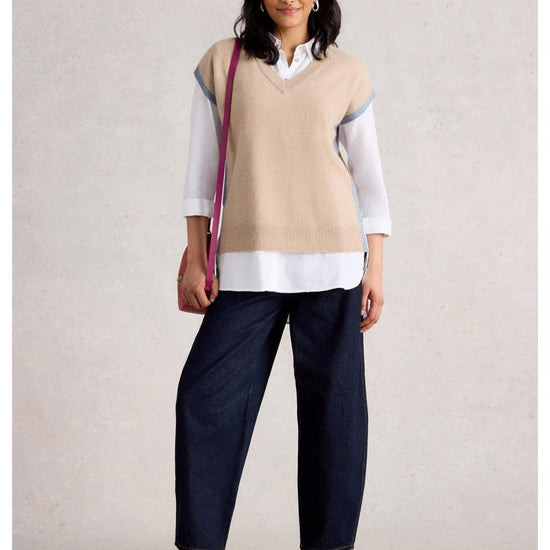 Young Ideas/Henmores - Cashmere V Neck Knitted Tank - Light Natural - 8