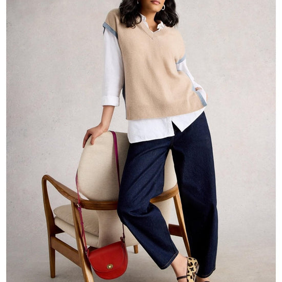 Young Ideas/Henmores - Cashmere V Neck Knitted Tank - Light Natural - 8