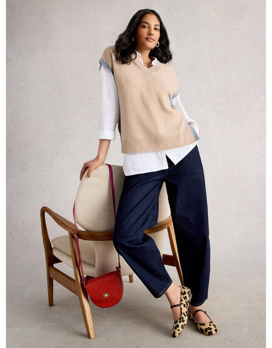 Young Ideas/Henmores - Cashmere V Neck Knitted Tank - Light Natural - 8