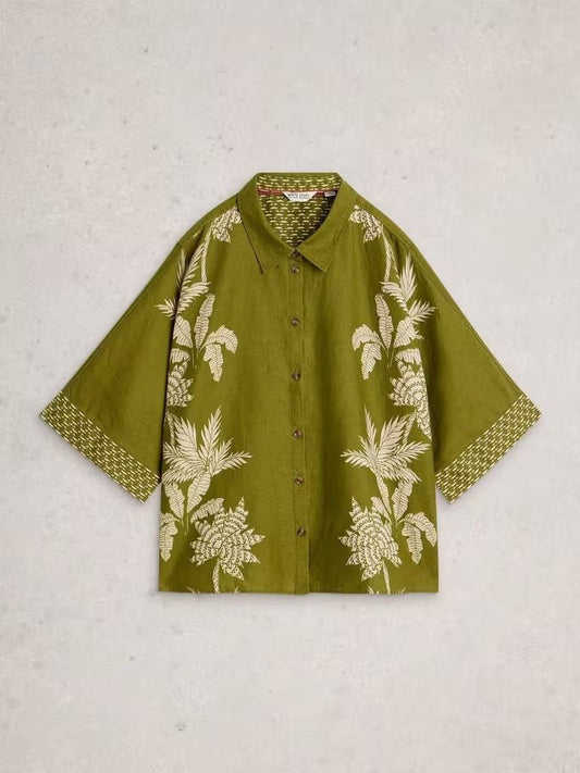 Young Ideas & Henmores - Cassie Linen Shirt - Green Print - 8