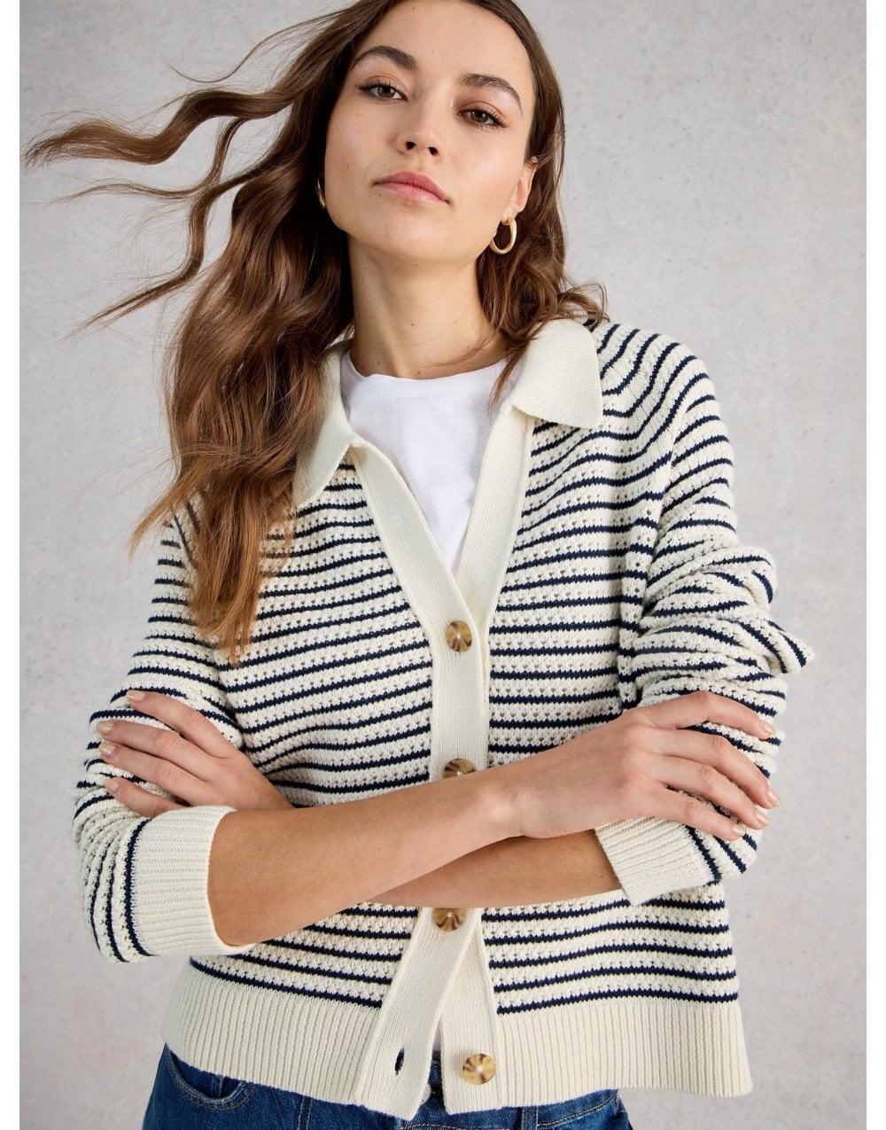 Young Ideas/Henmores - Chaterly Stripe Cardi - Ivory Multi - S