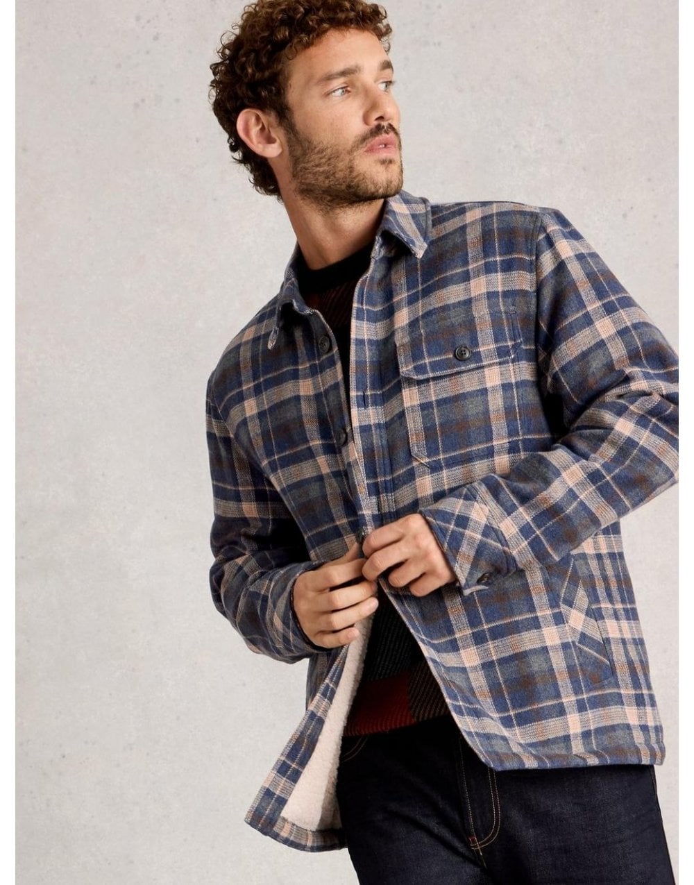 Young Ideas/Henmores - Check Borg Trucker Jacket - Blue Multi - S