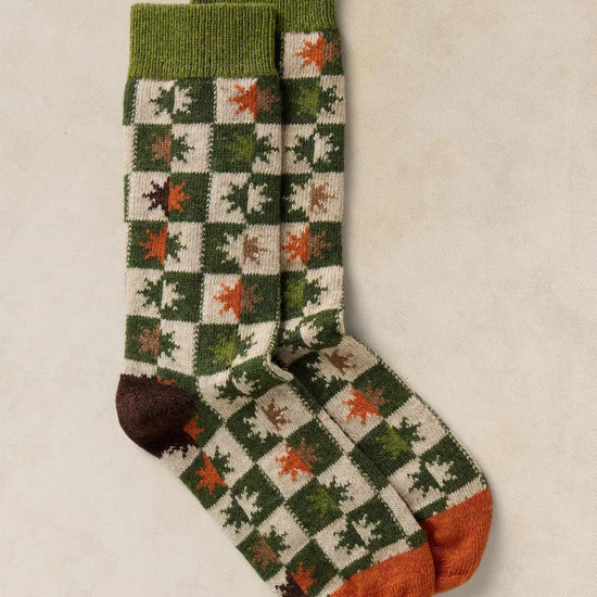 Young Ideas & Henmores -Checkerboard Star Cosy Sock -Green Multi -OS