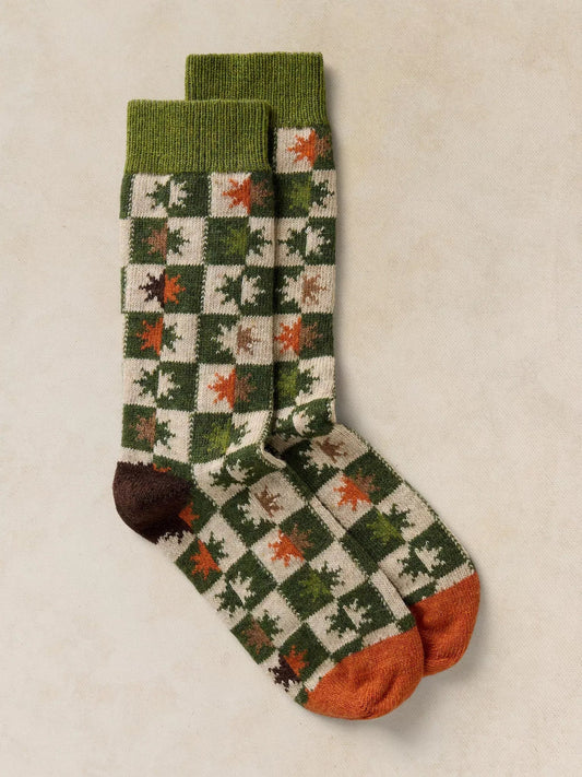 Young Ideas & Henmores -Checkerboard Star Cosy Sock -Green Multi -OS