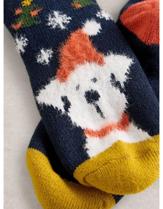Young Ideas/Henmores - Christmas Dog Cabin Sock - Navy Multi - OS