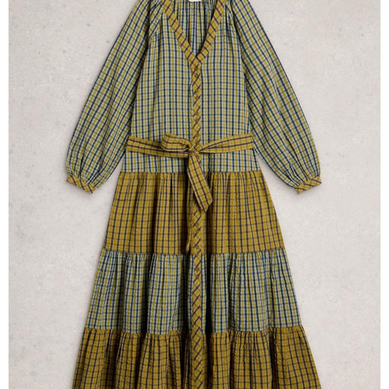 Young Ideas/Henmores - Clementine Check Midi Dress - Mustard/Navy - 8