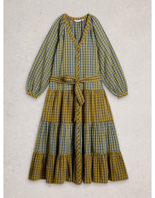 Young Ideas/Henmores - Clementine Check Midi Dress - Mustard/Navy - 8