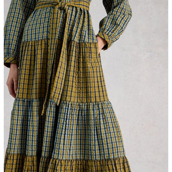 Young Ideas/Henmores - Clementine Check Midi Dress - Mustard/Navy - 8