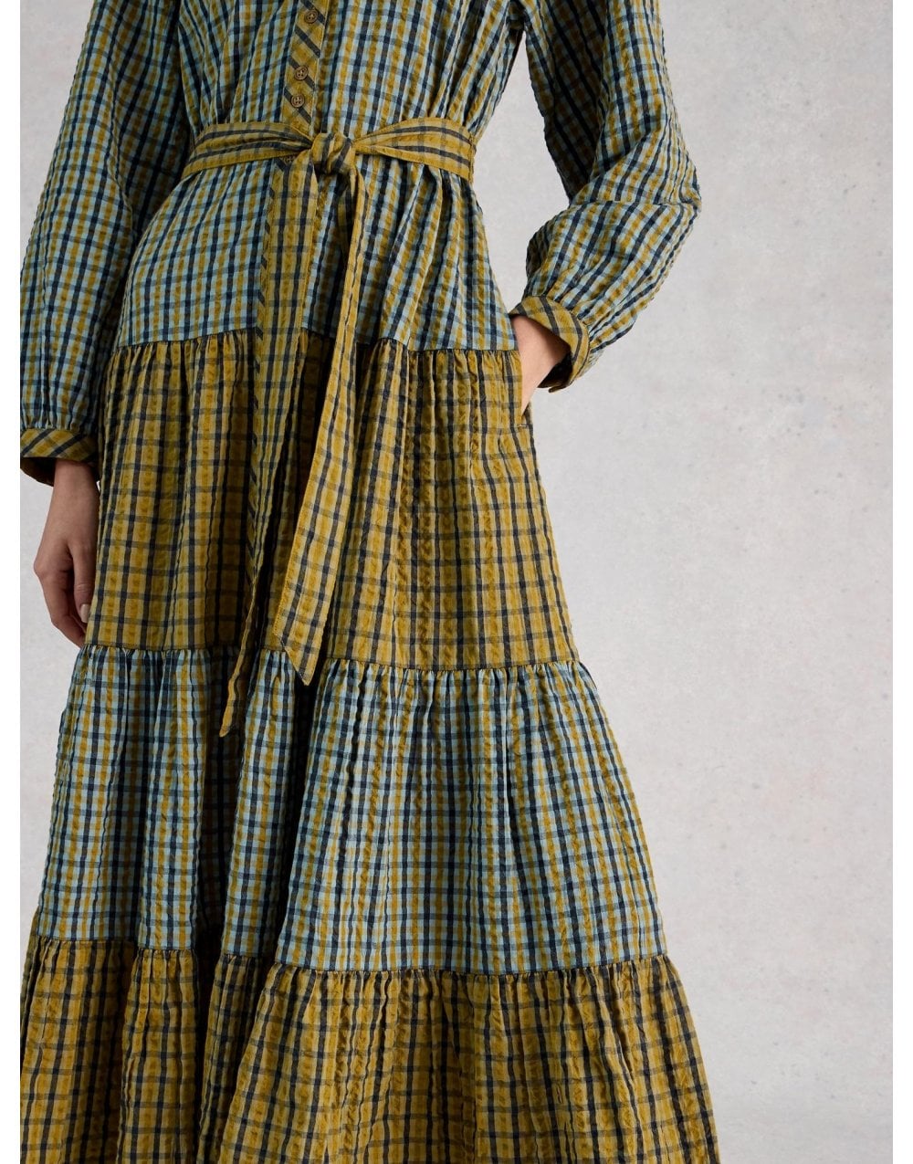 Young Ideas/Henmores - Clementine Check Midi Dress - Mustard/Navy - 8